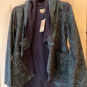 Ark Imports fleece sweater jacket navy size small